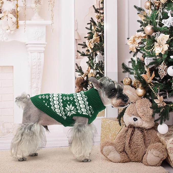 KOOLTAIL Cable Knit Dog Sweater Turtleneck, Cold Weather Pullover Classic Knitwear, Snowflake Pattern Thick Warm Winter Pet Clothes, Dog Christmas Sweater for Small Medium Large Dogs Cats,Green SM