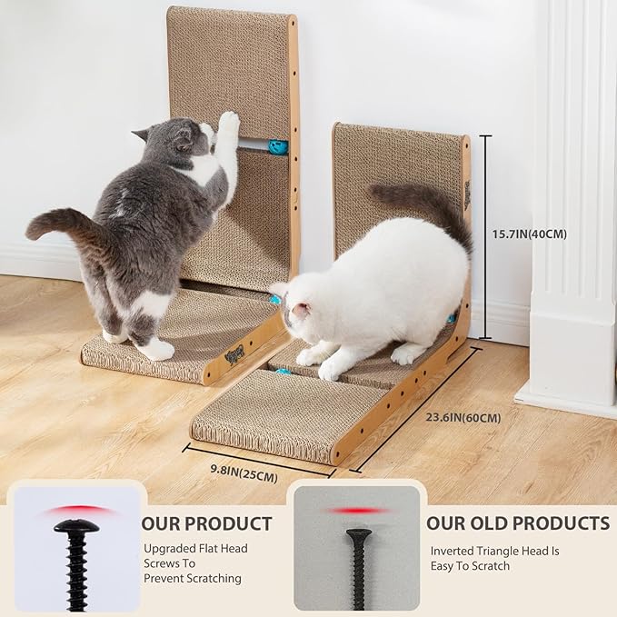 Cat Scratcher Scratching Post with 2 Cat Ball Toy Track Scratchers for Indoor Cats Scratching Board Cardboard L Shaped Scratch Pad for Cats as Beds & Furniture (1 Pack)