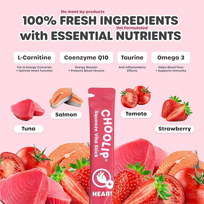 Squeeze Vita Stick Lickable Treats for Dogs & Cats. 7 Heart Support Sticks with Essential multivitamins. Soft and Tasty Paste for All Life Stages, Supporting Heart Health