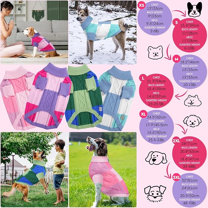 Turtleneck Pet Sweaters for Dogs Boys or Girls,Color Inlay and Moving Needle Pattern Dog Sweater,Pet Clothes,Dog Sweaters,Suitable for Various Breeds Dogs or Sizes(Purple Group,3XL)