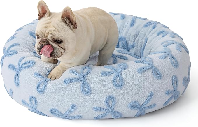 LE SURE Donut Medium Dog Bed - Round Cat Beds for Indoor Cats Calming Pet Beds, Cute Modern Beds with Jacquard Shaggy Plush & Anti Slip Bottom, 30 Inch, Ice Melt