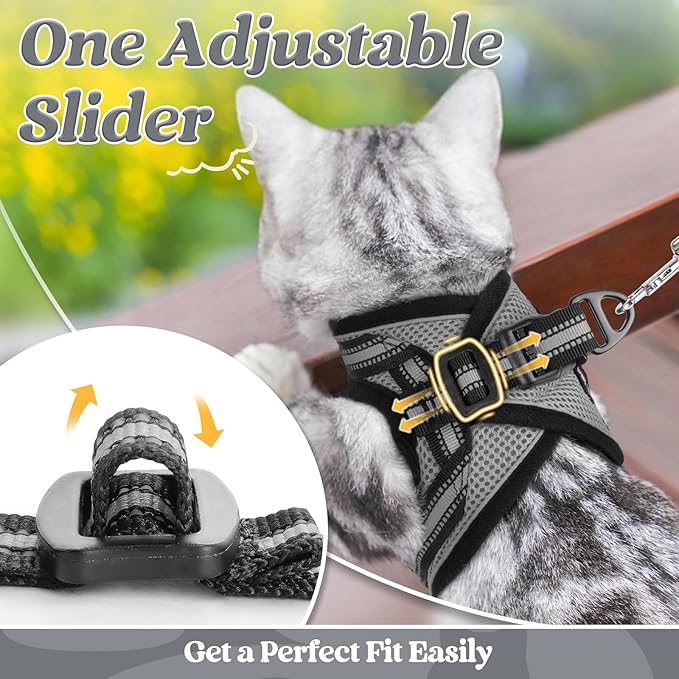 rabbitgoo Cat Harness and Leash Set for Walking Escape Proof, Adjustable Soft Kittens Vest with Reflective Strip for Cats, Comfortable Outdoor Vest, Grey, L