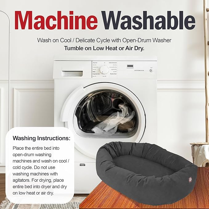 Majestic Pet 24 Inch Suede Calming Dog Bed Washable 24x19x7 (Inch) – Cozy Soft Round Donut Dog Bed with Spine Support for Dogs to Rest Their Head - Pet Bed Small – Gray (2025)