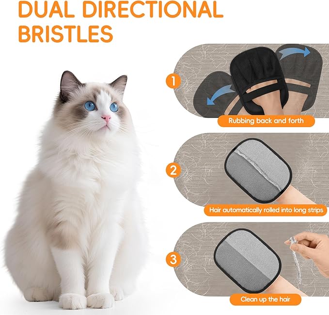 Electrostatic Pet Hair Remover Glove, Reusable Pet Hair Removal Glove for Dog & Cat Grooming, Double Sided Static Pet Hair Fur Remover Tool Mitt Gloves, Pet Hair Cleaning Glove for Dogs & Cats (2PCS)