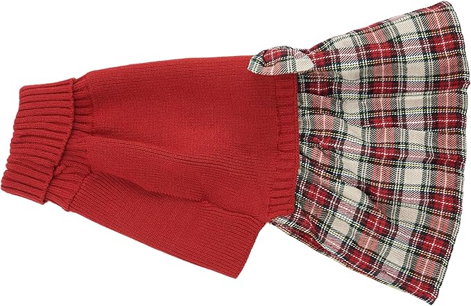 Lanyarco Burgundy Red Knitted Dog Sweater Dress, Dog Sweaters for Small Dogs Girl, Maltese Cat Apparel, Red,Small (S)