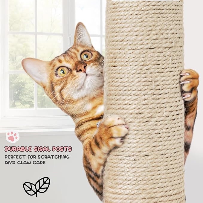 MoNiBloom 60 Inch Cat Tree Tower for Indoor Cats Large Adults, Cat Tower with Scratching Post, Multi-Level Furniture Activity Center with Cat Condo Pet Play House, Light Grey