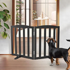 ZJSF Foldable Freestanding Indoor Dog Gate for House Wood Long Pet Gates Dog Fence for Stairs Puppy Gates for Hallways, Puppy Gate,Support Feet Included, Black, 24 "Height-2 Panels