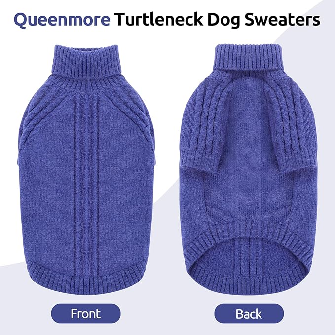 Queenmore Dog Sweater, Knit Turtleneck Long Sleeve Pet Sweater for Winter, Soft Warm Pullover with Stylish Patterns, Comfortable Cozy Dog Clothes for Small Dogs Puppy Chihuahua Yorkie (Blue,XS)