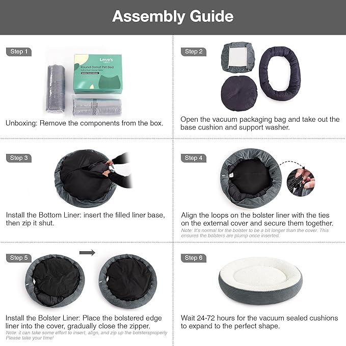 Love's cabin Round Donut Cat and Dog Cushion Bed, 36in Pet Bed for Cats or Small Dogs, Anti-Slip Water-Resistant Bottom, Super Soft Durable Fabric Pet beds, Washable Cat Dog Bed Stripe Bluish Grey