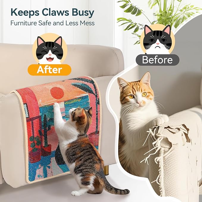 3-in-1 Sisal Cat Scratcher Mat 23.6x15.7 – Durable Scratch Rug Use for Floor & Wall with Adhesive Tape, Protects Couch, Carpet & Furniture, Anti-Slip, Pet-Safe for Indoor/Outdoor Cats, Pink Romance