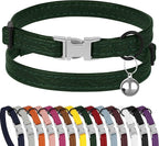 Leather Cat Collar with Buckle and Removable Bell - Non Breakaway Adjustable Soft Safety Small Pet Collars for Girl Boy Cats Kitten (Green)