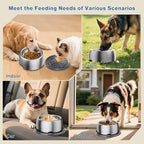 304 Stainless Steel Dog Bowls, Heavy Duty Dog Food Bowl with Extra Strong Non-Slip Mat, Thick Metal Base Water Bowl with Lick Mat for Small, Medium Dogs & Cats, Indoor/Outdoor (13.4 oz)