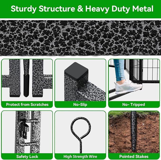 Dog Playpen Outdoor Extra Wide 32 Piece Panels Heavy Duty Dog Fence 47" Height Anti-Rust with Doors Portable for RV Camping Yard, Total 84FT, 561 Sq.ft, Snowy Black