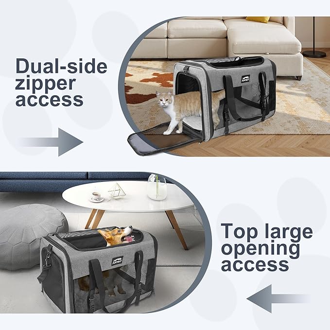 Cat Carrier Dog Carriers for Small Medium Dogs Large Cat Carrier Soft Sided Cat Carriers, Pet Travel Carrier Collapsible Cat Bag 0-25 Lbs, Puppy Kitten Carrier (Grey)