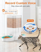 HoneyGuaridan 5L Automatic Cat Feeder for Two Cats, 2.4G WiFi Enabled Smart Feed Pet Feeder with Slow Feeder Bowl,APP Control Dispenser, Dual Power Supply,Desiccant Bag,10s Meal Call White