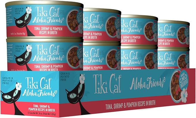 Tiki Cat Aloha Friends, Tuna, Shrimp & Pumpkin, Grain-Free & High Moisture, Wet Cat Food for All Life Stages 3 oz. Cans (Pack of 12)