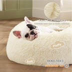 Bedsure Calming Dog Bed for Small Medium Dogs - Donut Washable Medium Pet Bed, 27 inches Anti-Slip Round Fluffy Plush Faux Fur Cat Bed, Cream
