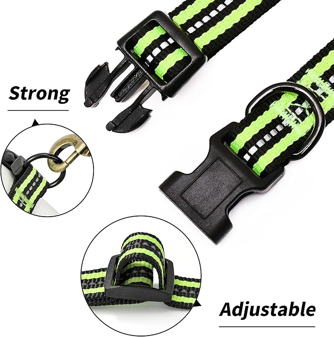 Mile High Life Reflective Dog Collar | Nylon Pet Collars wiith Buckle | Light Weight Puppy Collars | Lime Green Dog Collars for Large Dogs (Lime Green, L)