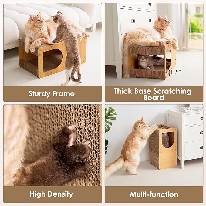 EHEYCIGA Cardboard Cat Scratcher House, 23-Inch Corrugated Cat Scratcher for Indoor Cats, Extra Large Scratching Board Pad, Brown