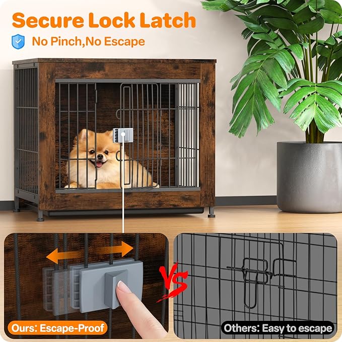 Dog Crate Furniture, Wooden Dog Crate 27in, Decorative Cage with End Table for Dog Indoor Kennel, High Anxiety Dog, Escape-Proof Locks for All Breeds