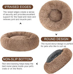 Dog Calming Beds for Small Medium Large Dogs - Round Donut Washable Puppy Dog Bed, Anti-Slip Faux Fur Fluffy Donut Cuddle Anxiety Cat Pet Bed(32'' Khaki