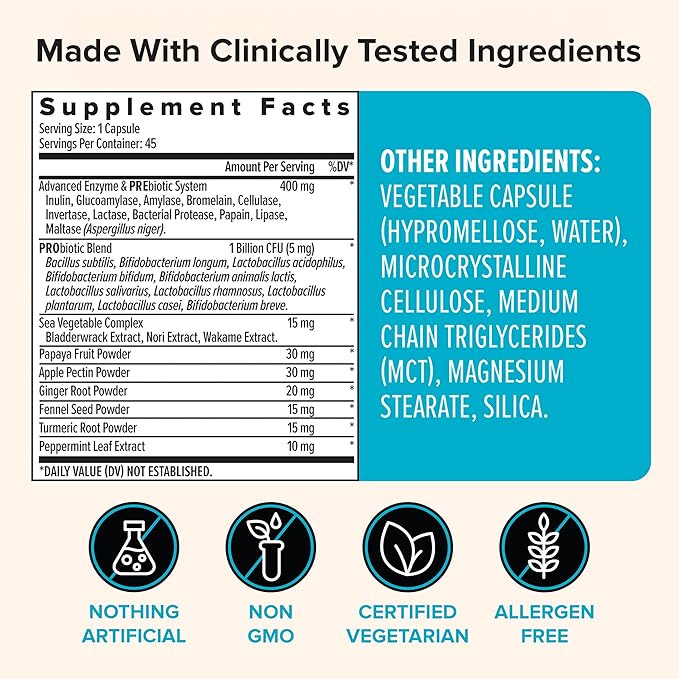 Zenwise Health Digestive Enzymes for Gut Health & Bloating Relief - Multi Enzymes Digestion Supplement with Probiotics, Bromelain & Papaya for Digestive Health Support - Men & Women - 45 Count