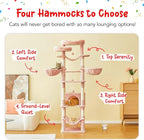 77-Inch Pink Cat Tree for Indoor Cats, Multi-Level Large Cat Tower with 4 Hammocks, 2 Padded Perches, Cat Condo, Sisal Scratching Posts and Hanging Toys for Large Adult Cat