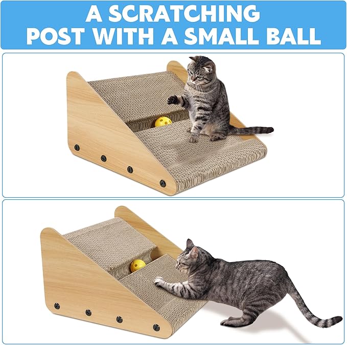 ROYALAY Litter Box Ramp for Elder Cats & Kitten,Corrugated Paper Cat Scratcher Post, Cat Scratching Board with a Ball for Control Cat Litter Suitable for the Second Generation Automatic Cat Litter Box