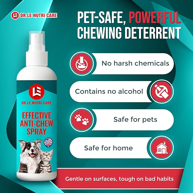 Dr.Le Nutri Care No Chew for Dogs & Cats - Extended Formula - Made in USA - 237mL (8 fl Oz) - Multi-Surface Application – Safe, Bitter Deterrent – No Residue or Stains