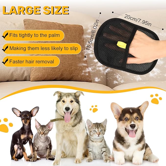 2Pcs Pet Hair Removal Glove for Dogs and Cats, Reusable Electrostatic Gloves Brush for Pet Hair Removal Grooming, Pet Hair Remover Tool for Clothing, Couch, Carpet, Car Seats,Furniture