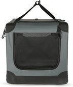 Amazon Basics 4-Doors Portable Soft-Sided Folding Travel Crate Kennel for cat, Dog, and Other Small Animals, Grey, M 30" x 21" x 21"