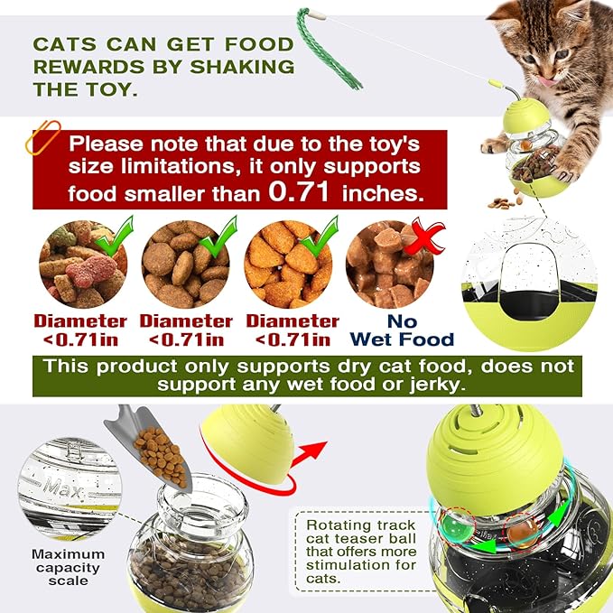Cat Toy for Indoor Cats Wobble Kitten Treat Dispensing Ball Food Dispenser Puzzle Slow Feeder Balls Kitty Stimulating Indoor Interactive Brain Game Thanksgiving Toys Gift