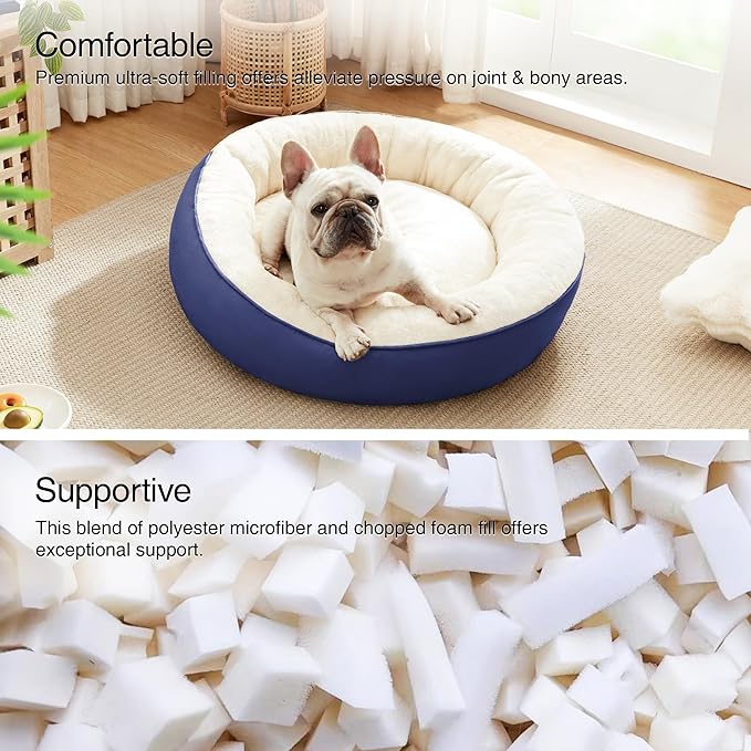 Love's cabin Round Donut Cat and Dog Cushion Bed, 25in Pet Bed for Small or Medium Dogs, Anti-Slip & Water-Resistant Bottom, Soft Durable Fabric Pet Beds, Washable Calming Cat & Dog Bed Navy