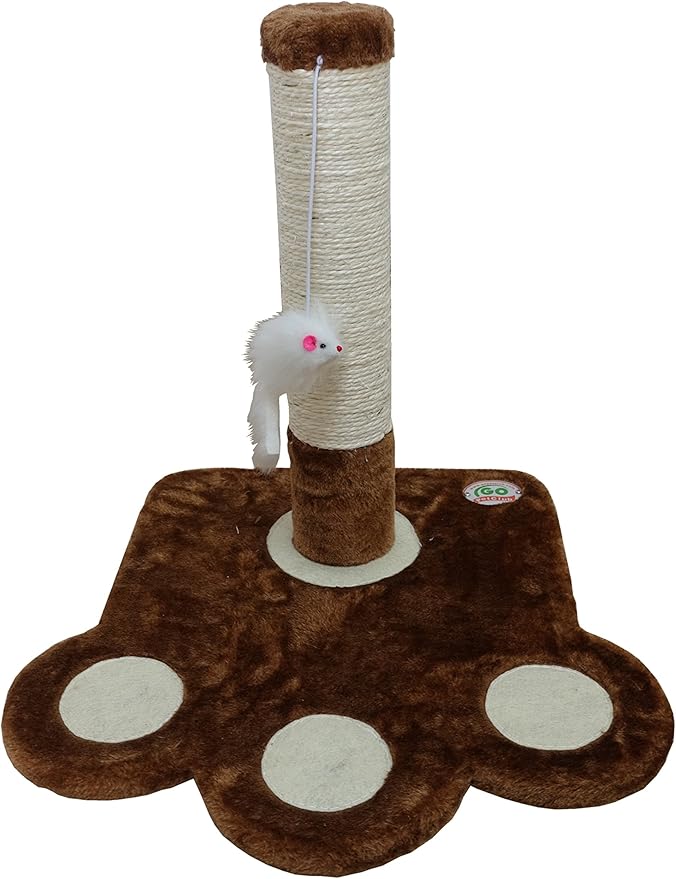 Go Pet Club Everyday Value 16in Small Sisal Covered Scratching Post Cat Tower Kitty Condo Kitten Furniture with Hanging Mouse for Indoor Cats, Brown