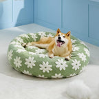 LE SURE Donut Large Dog Bed - Round Cat Beds for Indoor Anti-Anxiety Calming Pet Beds, Washable Cute Modern Beds with Jacquard Shaggy Plush & Anti Slip Bottom, 36 Inch, Green