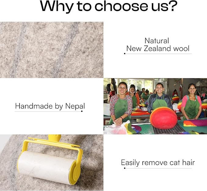 Cat Cave Bed -Handmade Wool Cat Bed Cave,Cat Bed Cat House, Felt Cat Caves for Indoor Cats and Kittens (Grey/White)