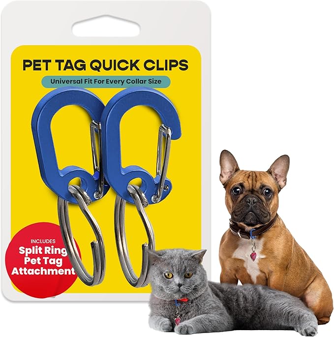 LuckyPet Klippy Pet Tag Quick Clips - Cat & Dog Collar for ID Tags Holder Efficient Ring Attachment Clip for Safety - Blue, 2 Pack