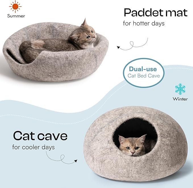 Cat Cave Bed -Handmade Wool Cat Bed Cave, Cat Bed Cat House, Felt Cat Caves for Indoor Cats and Kittens