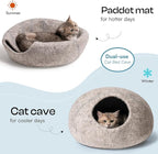 Cat Cave Bed -Handmade Wool Cat Bed Cave,Cat Bed Cat House, Felt Cat Caves for Indoor Cats and Kittens (Grey/White)