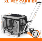 XL Cat & Small Dog Carrier | 25" L x 16" W x 17" H - up to 40 lbs - NOT TSA Compliant - Small Dogs or Large Cat Carrier with Wheels - Extending Handle, 360° Rotation Wheels & Extra Ventilation