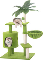 Cat Tree for Indoor Cats with Green Leaves, 40'' Cat Tower with Scratching Post, Cozy Cat Condo and Hammock, Cat Tree Tower with Hanging Ball and Bell for Kittens