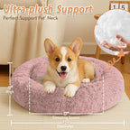 JOLLYVOGUE Calming Dog & Cat Bed for Small Dogs, Anti-Anxiety Donut Cuddler Cozy Soft Round Bed with Anti-Slip Bottom, Fluffy Faux Fur Plush Cushion Beds for Small Medium Dogs (27")