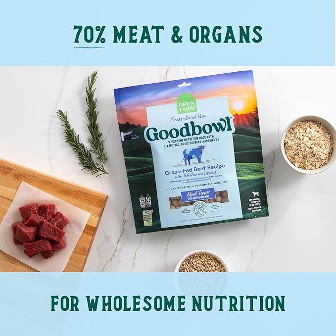 Open Farm Goodbowl Dog Food Topper, Freeze Dried Raw, Grass-Fed Beef & Wholesome Non-GMO Grains Recipe, 23oz Bag