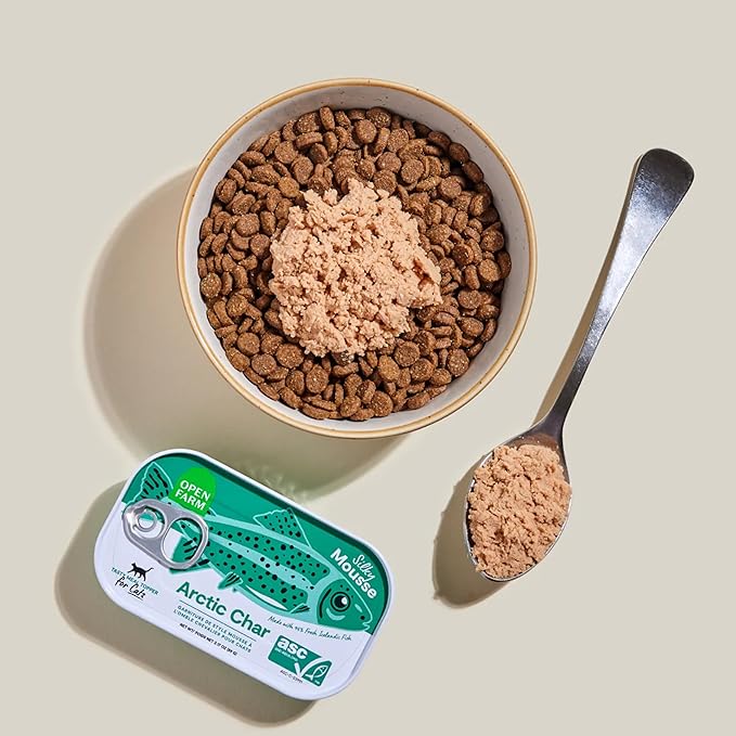 Open Farm, Canned Cat Food Topper, Silky Mousse Made with 95% Responsibly Sourced Icelandic Fish, Grain & Legume Free, Arctic Char Recipe, 3.17oz Cans (Pack of 17)