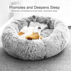 Dog Bed, Cat Calming Bed, Faux Fur Pillow Pet Donut Cuddler Round Plush Bed for Large Medium Small Dogs and Cats (Light Grey, 49.0" L x 38.0" W x 7.0" Th)
