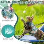 BINGPET Cat Harness and Leash Set Escape Proof for Walking,Step-in Harness with Lightweight Soft Breathable Mesh,Adjustable Easy Control Harness (Emerald Hues, M(Chest:10.5-13.5"))