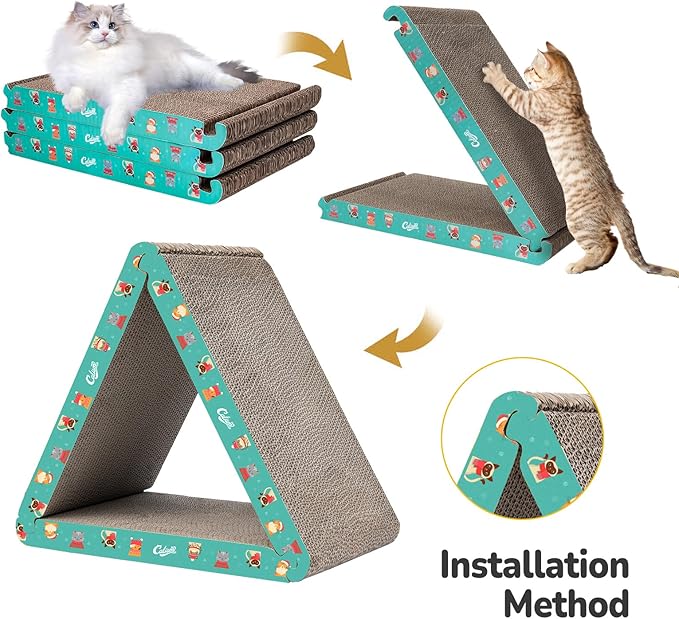 CATISM Cat Scratcher Cat Scratching Board - Foldable - Triangle, 6 Usable Sides Scratchers for Indoor Cats, Durable Recyclable Cats Cardboard Vertical(Pack of 3)