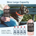 50oz Dog Water Bottle with Handle - Portable Pet & Human Water Dispenser for Hiking, Camping, Travel - Leakproof, BPA-Free, Outdoor Puppy Essential for Walking, Park, Beach (Pink)