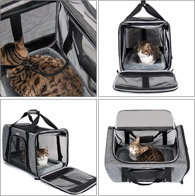 Pet Carrier for Small Cats Dogs, Dog Carrier Travel Bag with Adequate Ventilation, 5 Mesh Windows, 3 Entrance, Locking Safety Zippers, Padded Shoulder and Carrying Strap, Medium