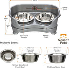Neater Feeder Express Mess Proof Dog Bowls Elevated for Small Breed – Made in USA – No Spill Raised Slow Feeder Elevated Dog Bowl Stand, Stainless Steel Food and Water Bowl Set, Grey